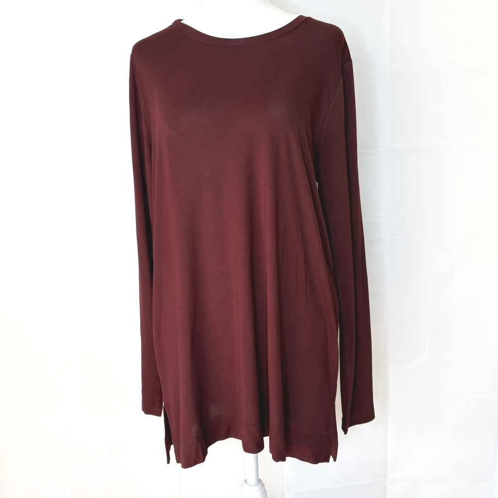 Liverpool Womens Burgundy Long Sleeve Side Slit Tunic Top Large Minimalist